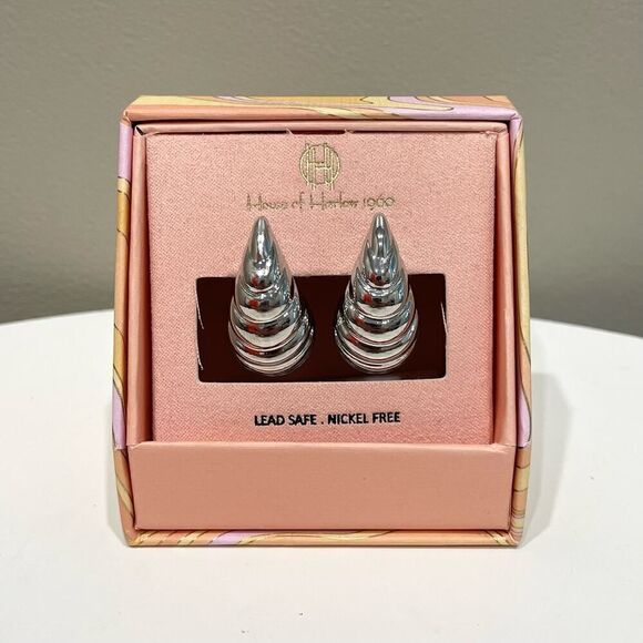NEW House of Harlow 1960 Silver Hallow Water Drop Earrings - Picture 1 of 6